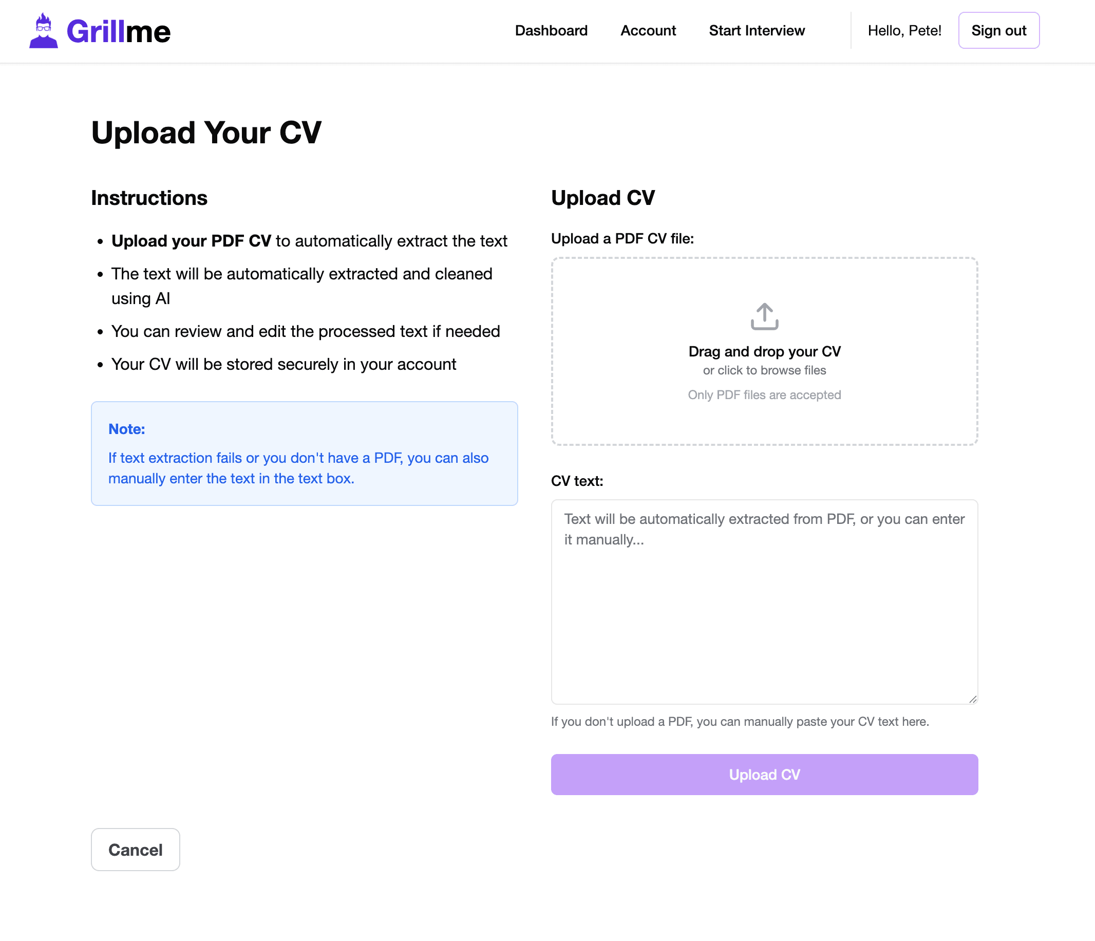 1. Upload your CV screenshot