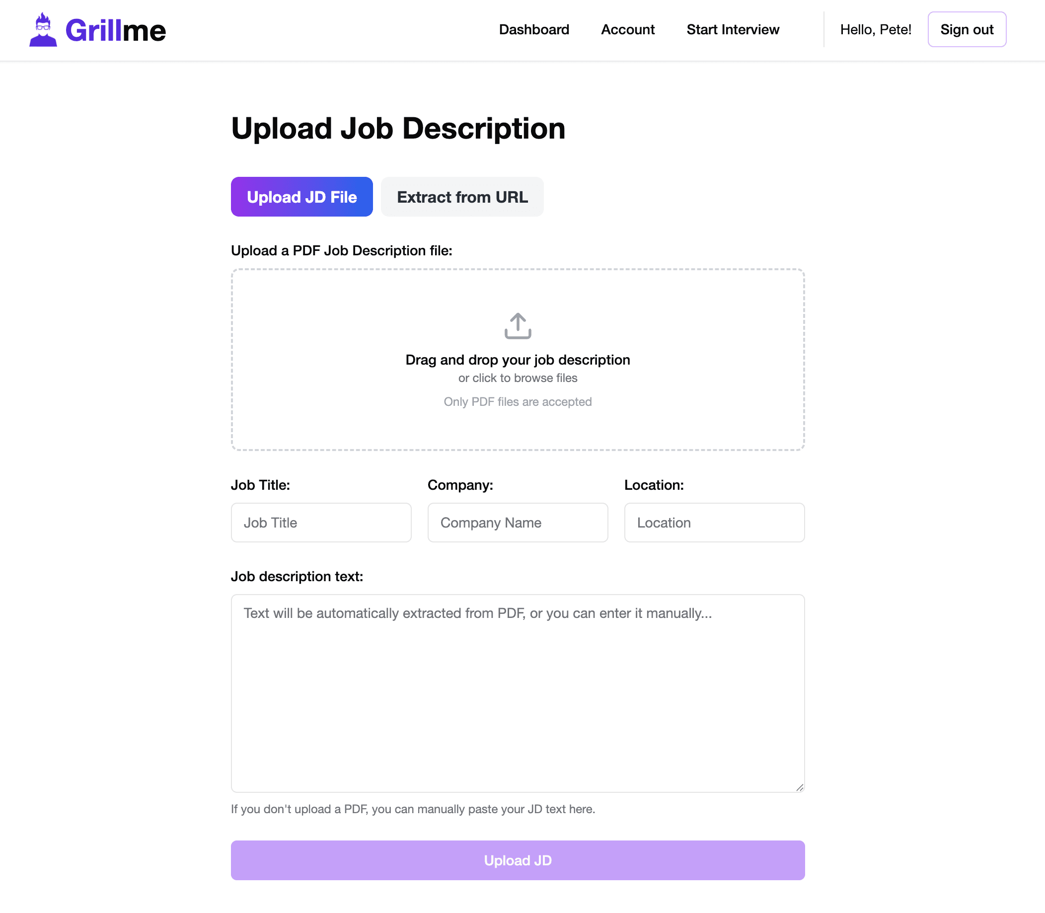 2. Upload a Job Description screenshot